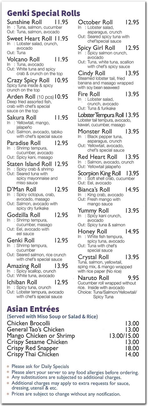 genki sushi menu staten island